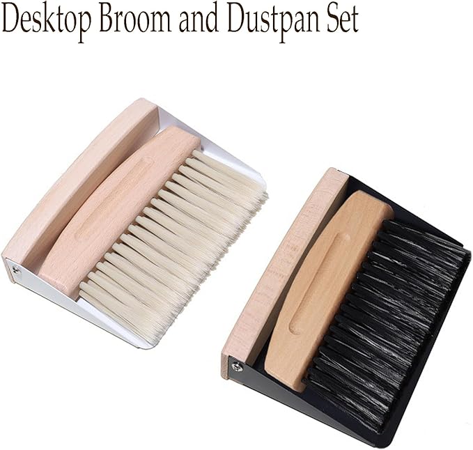BSMstone Mini Broom and Dustpan Set Small Metal Dustpan and Brush Set Hand Whisk Broom for Home Office Desktop Sofa Pet Care Household Cleaning (sisal Hemp bristles, White)