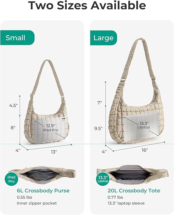 BAGSMART Quilted Crossbody Bag for Women, Lightweight Puffer Purse for Travel, Daily Use & Work | Water-resistant, Puffy Shoulder Bag, w/ Adjustable Strap, Light & Comfortable, Hands-free Bags, Travel Essentials