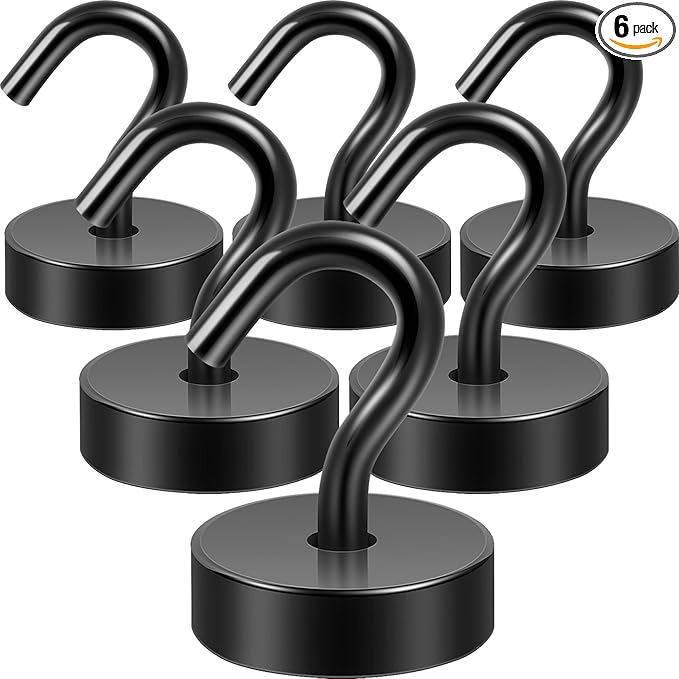 Neosmuk Magnetic Hooks, Cruise Ship Essentials, 40lb Heavy Duty Magnetic Hooks for Cruise Cabins, Refrigerator, Grill, Hanging, and Travel | Extra Strong Must-Haves Magnet Hook,Black