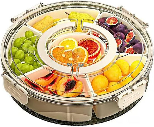 Divided Serving Tray with Lid and Handle,Portable Divided Snackle Box Container 6 Compartments,Clear Lazy Susan Organizer and Fridge Storage Container for Candy,Nuts,Fruits,Snacks and Veggie
