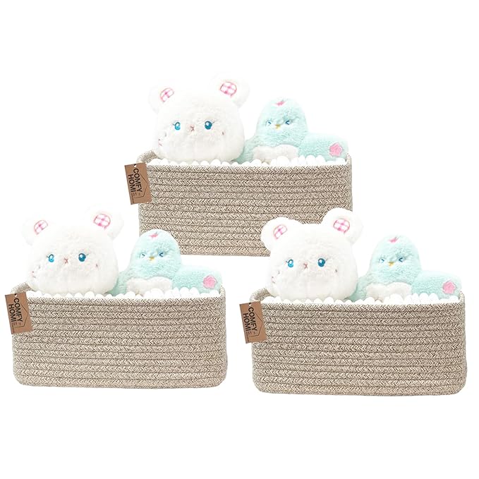 COMFY-HOMI 13" x 8.5" x 5.1" Storage Baskets for Organizing | Cotton Rope Woven Basket | Toy Storage Bin Box | Basket for Shelves, Closet Organizer Bin, Decorative Closet Shelf, 3 Pack, All brown