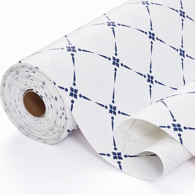 Drawer Shelf and Cabinet Liner, Thick Strong Grip,Shelf Liners Non-Adhesive Liners Protect Kitchen Cabinets and Cupboard, Bathroom Drawers,Under Sink Mat, 23.6IN X 10FT, Blue Stripe