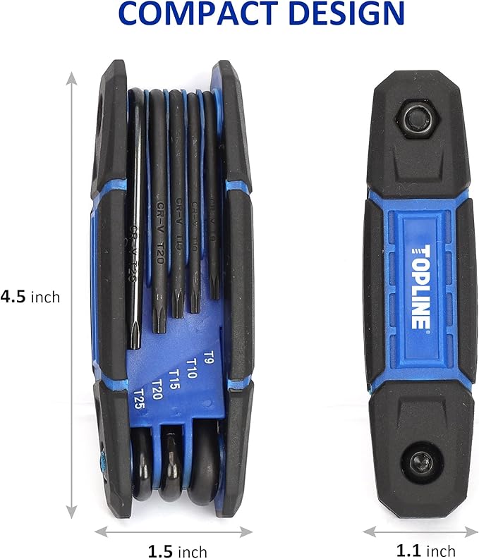 Topline 25-Piece Folding Allen Wrench Set, SAE, Metric, Torx Hex Key Set Included, 3 Pack Portable Allen Key Set for Basic Home Repair and General Applications