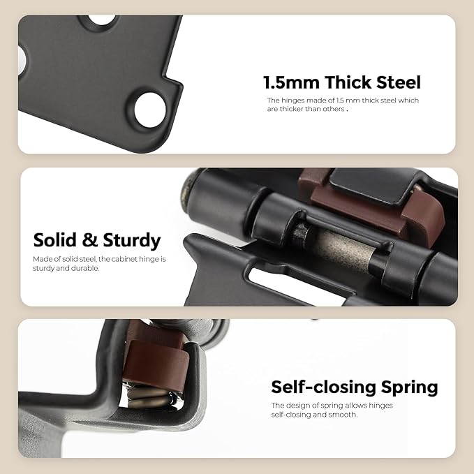 2 Pack 1 Pair Black Cabinet Hinges - 1/2 inch Overlay Kitchen Cabinet Hinges, Partial Wrap Around Cabinet Door Hinges for Face Frame Cabinet, Self Closing Black Face Mount Cabinet Hardware