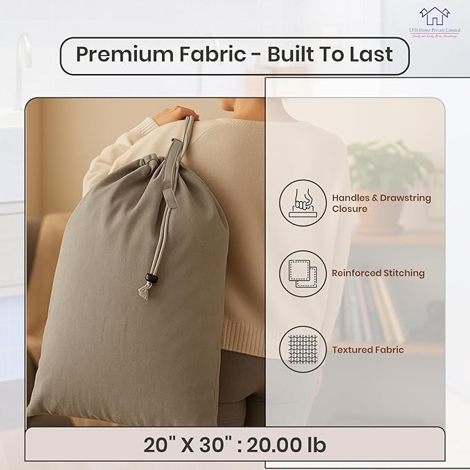 LFH Home Cotton Canvas Large Laundry Bag with Handle, Heavy Duty Drawstring Closure Washable Laundry Bags, School Travel, Home, Hotel, College Dorm, Organizer Sack, Toys Clothes 20x30 (Pack of 6)-Grey