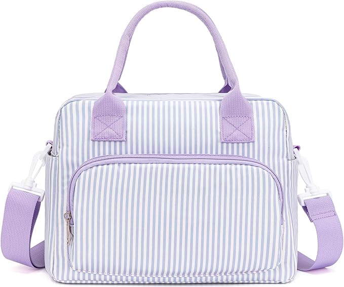 Lunch Bag Women Lunch Box for Women Adult Cute Insulated Lunch Bag Lager Cooler Lunch Tote Bags for Work Picnic (Purple Stripes)