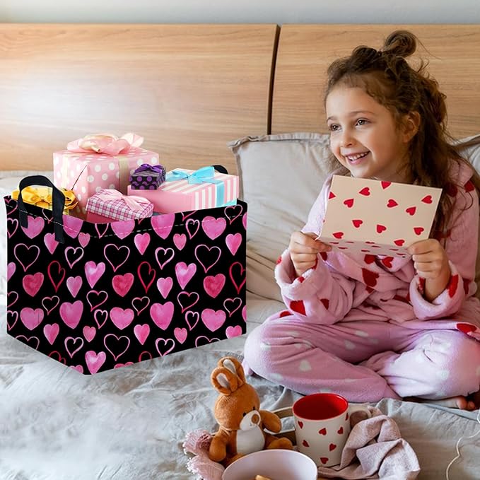 Rectangular Valentine's Day Gift Basket,nursery basket,Girls gift baskets,kids toy storage Bin, Love Heart Room Decor for Home,Shelf Baskets(Attract love)