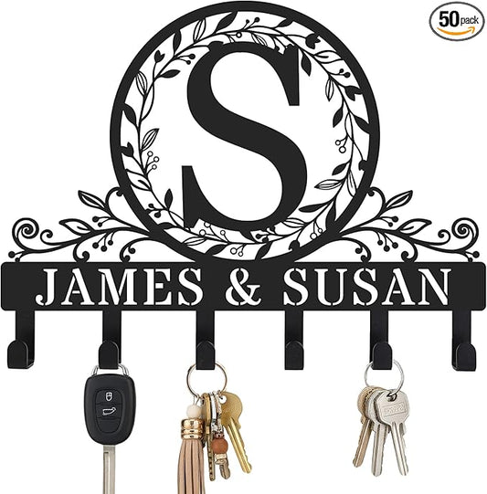 Personalized Customizable Metal Letter Key Holder for Wall, Monogram Coat Rack Wall Mount, Key Hooks for Bathroom, Living Room, Kitchen, Office, Ideal Wedding, Anniversary & Housewarming Gift (Garden)