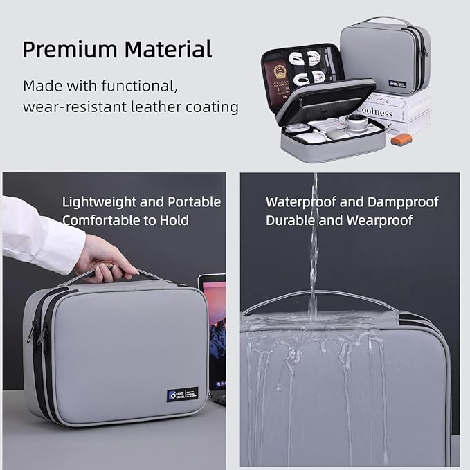 Electronics Organizer Travel Case,Cord Organizer Travel, Double-Layer Cable Organizer Bag, Tech Pouch Accessories Carry Storage For Phone, Cables, Airpods, USB, Sd Card, Essentials (Grey)