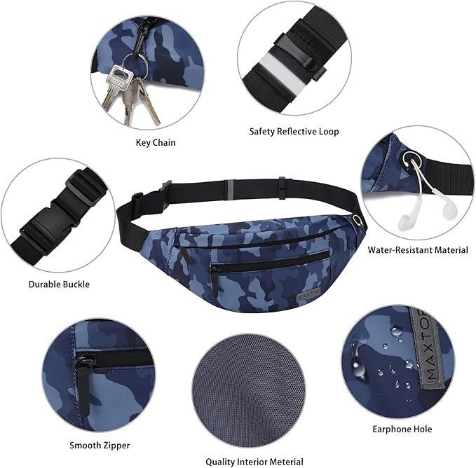 MAXTOP Large Crossbody Fanny Pack with 4-Zipper Pockets, Gifts for Enjoy Sports, Festival, Workout, Traveling, Running, Casual, Hands-Free, Wallets, Waist Pack, Phone Bag, Carrying All Phones