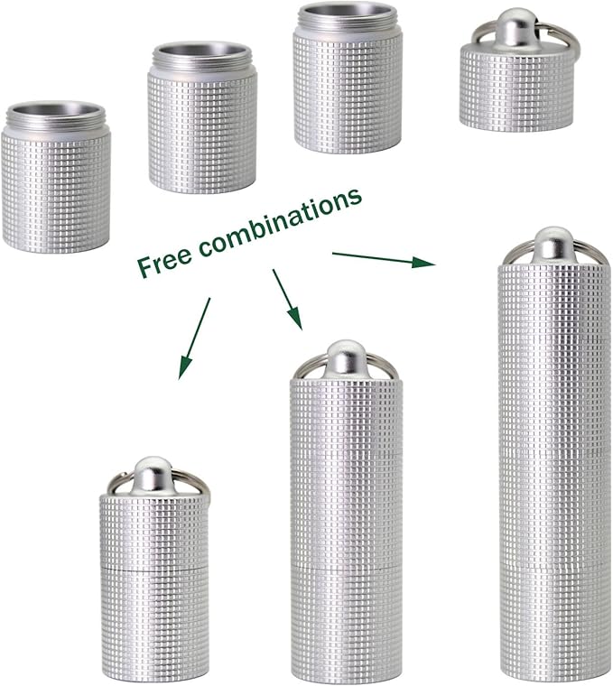 PPFISH Portable Daily Pill Case, 3 Compartments Anti-Skid Aluminum Alloy Waterproof Pill Box Dispenser, Small Pocket Pill Container, Keychain Pill Fob, Travel Pill Holder for Men Women