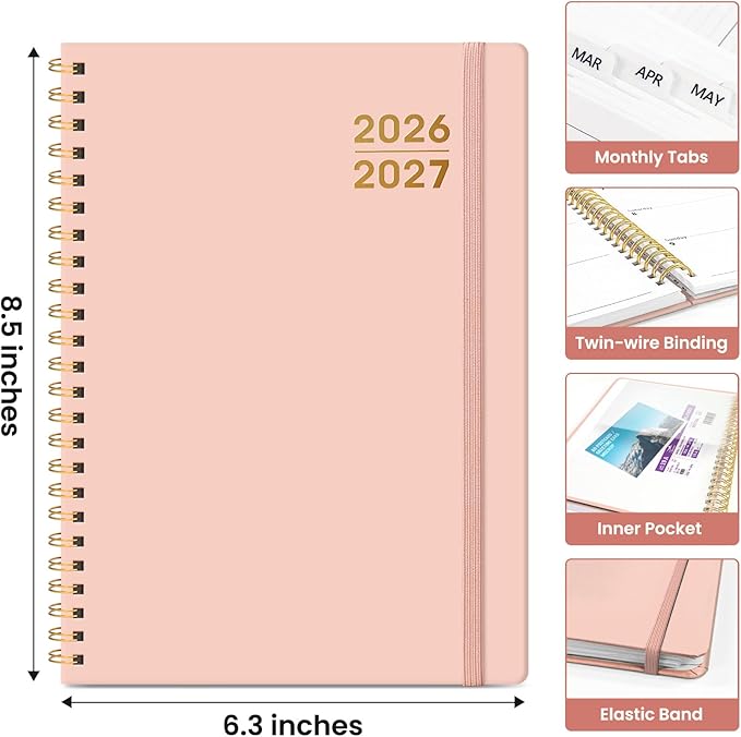 Planner 2026-2027 for Women & Men, Set of 3, Academic Monthly and Weekly Calendar Planner, Jul 2026 - Jun 2027, A5 (6.3" x 8.5"), Teacher Student Planning Book with Tabs, Ideal for Office School Supplies - Black Pink Aquamarine