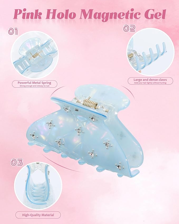 6PCS Acrylic Marbled Hair Claw Clips - Include No Bend No Crease Hair Clips and Medium Rhinestone Claw Clip, Cute Stylish Hair Accessories for Women Makeup, Strong Hold Non Slip for Thick Thin Hair