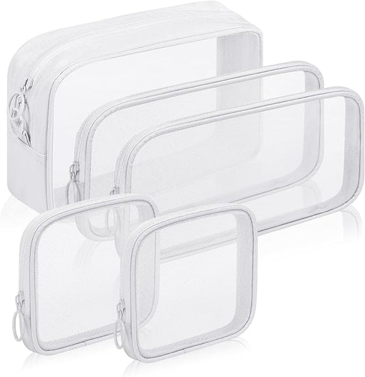 5 Pieces Mini Zipper Nylon Mesh Pouch, Mesh Cosmetic Bags Makeup Bags, Multipurpose Travel Toiletry Bags for Office Supplies and Travel Accessories (White, Assorted Sizes)