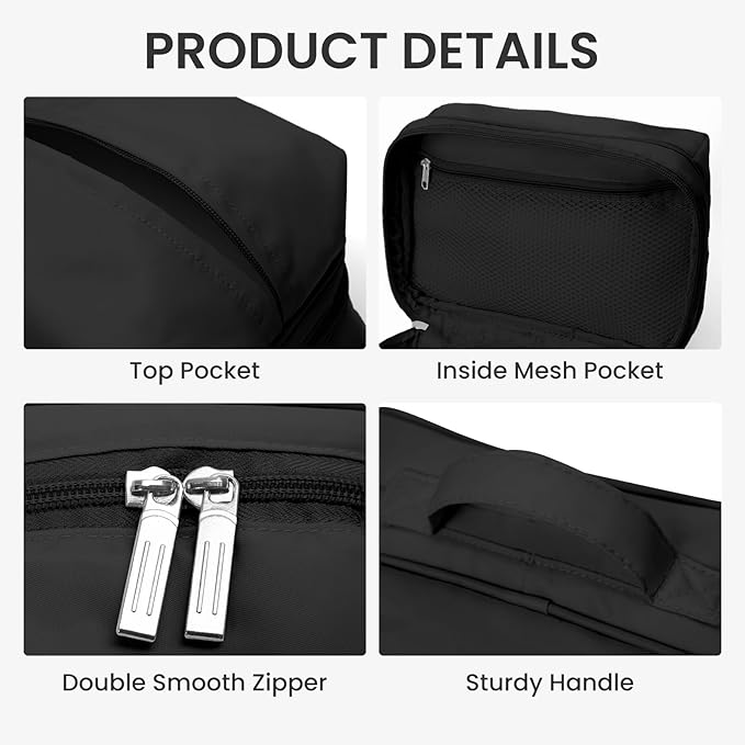 Travel Cosmetic Bag Women Portable Makeup Case Organizer Wide-open Toiletry Pouch for Cosmetics Toiletries (Black)