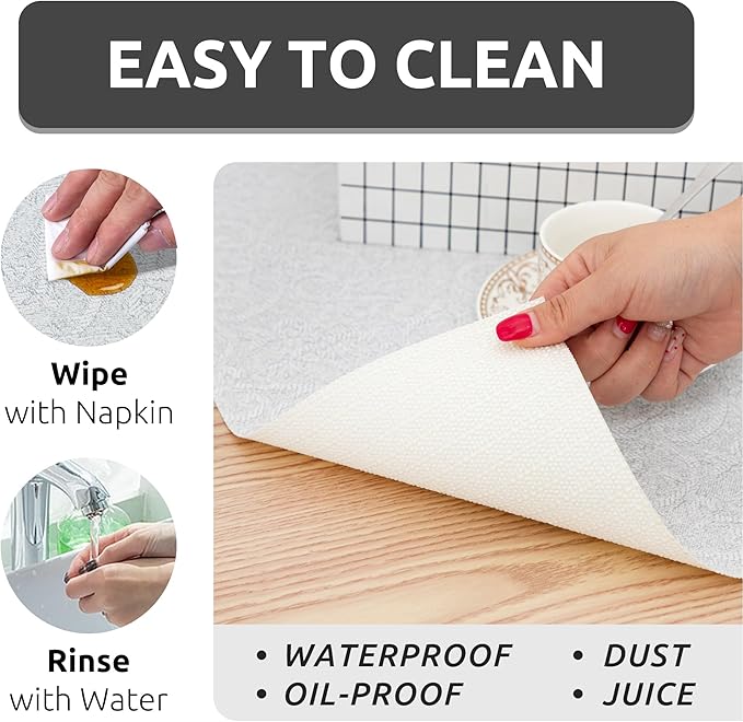 12X120 Inch Shelf Liner with Scissor & Tape Measure for Kitchen Cabinets, PVC Drawer Liner for Dresser Non-Slip Bathroom, Non-Adhesive Cabinet Liner Washable (White)