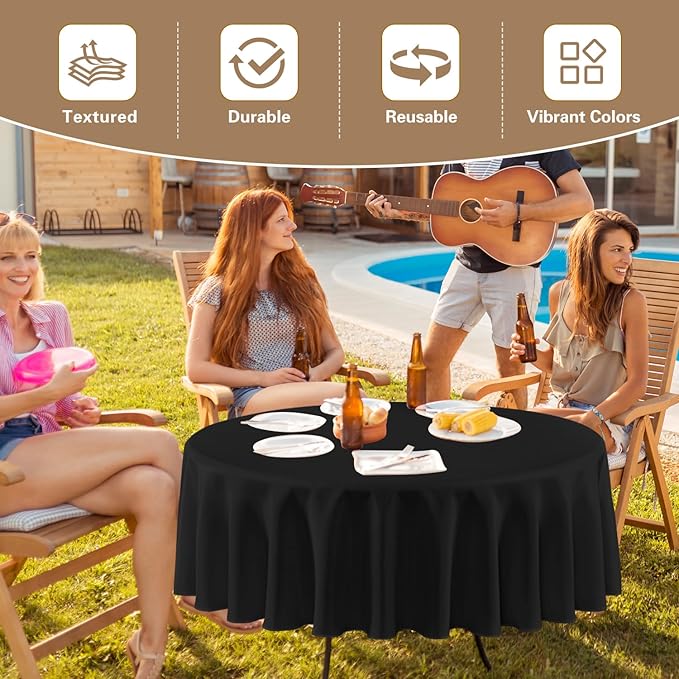 sancua Black Round Tablecloth 132 Inch Diameter, 6 Pack - Circle Polyester Fabric Table Cloth for Wedding Party Reception Banquet Birthday, Washable Formal Table Cover (Fit 54-96 Inch Tables)