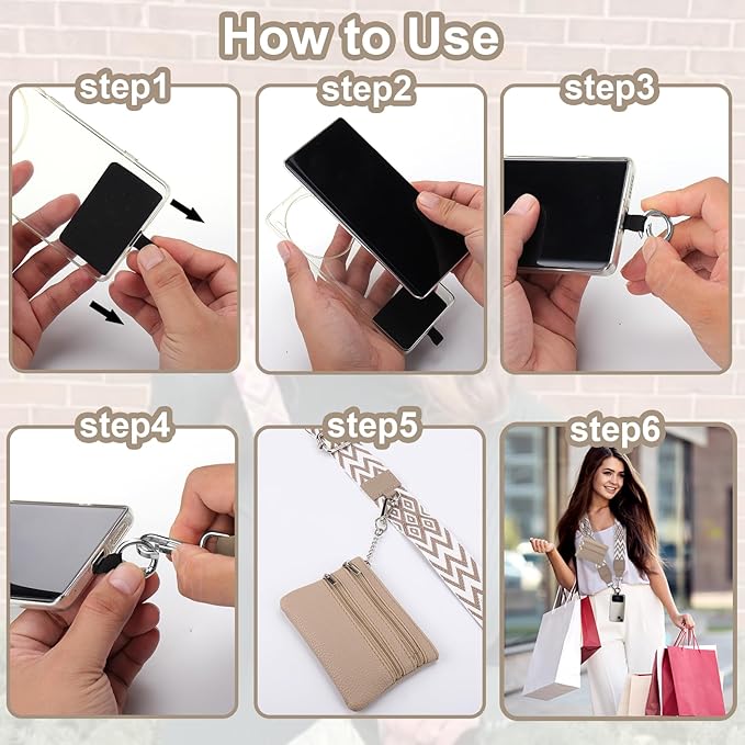 XANGNIER Clip and Go Strap for Phone with Wallet Crossbody, Phone Strap with Zippered Wallet, Adjustable Anti Theft Cellphone Lanyard for Women, Cellphone Chain Accessories,Multicolor 21