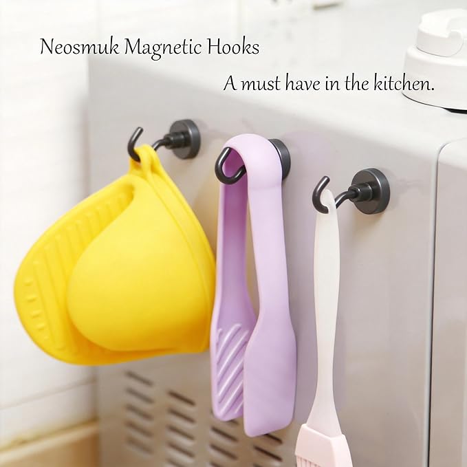 Neosmuk Magnetic Hooks, Heavy Duty 40lb+ Strong Magnet Hook for Cruise Cabins, Cruise Ship Essentials for Hanging, Metal Wall Refrigerator Hangers (Gunmetal, 10 Pack)