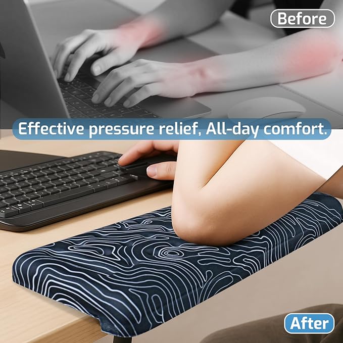 2-Piece L-Shaped Desk Edge Cushion,Memory Foam Elbow Pad & Wrist Rest,Non-Slip Ergonomic Design for Comfortable Typing & Elbow Pain Relief,Ideal for Office, Gaming,Home Use (Map Pattern)