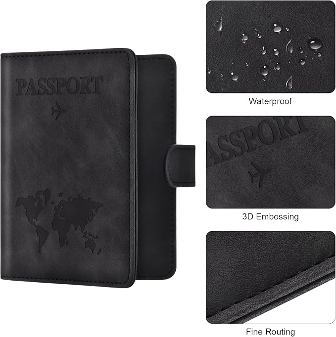 Eoehro Passport Holder for Travel Essentials, Passport Wallet Cover Case for Travel Must Haves Accessories,Passport Book Holders for Women and Men(black)