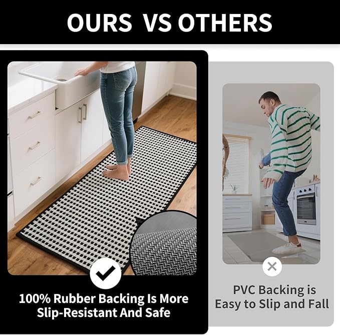 YDKGL Kitchen Mats for Floor, Super Absorbent Kitchen Rugs Non Slip Washable, Rubber Backing Soft Chenille Braided Kitchen Runner Rug Standing Mat Sink Mat, Easy to Clean, Black 17"x30"