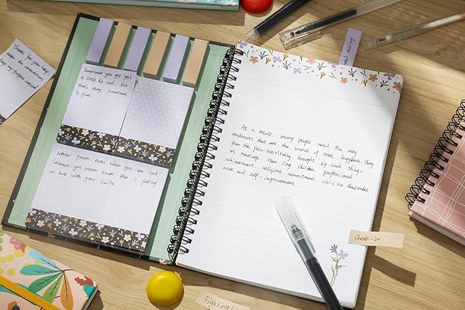 A5 Spiral Sticky Notebook,with 9 pads of decorated sticky notes and a handy notebook,Note Pads Teacher Appreciation Gift Writing Memo Pads School Office Supplies and Daily Life Organization (Chloris)