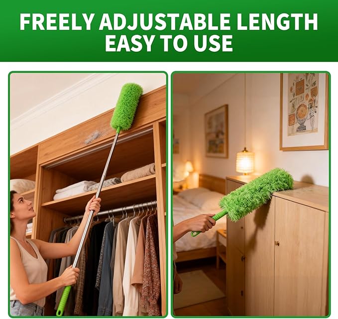 Cobweb Duster with Extension Pole, Washable Cleaning Duster Kit with 3 Duster Heads, Cobweb Duster, Corner Brush, Aluminum Telescoping Pole for high Ceiling Fan，Spider Web Brush with Extension Pole