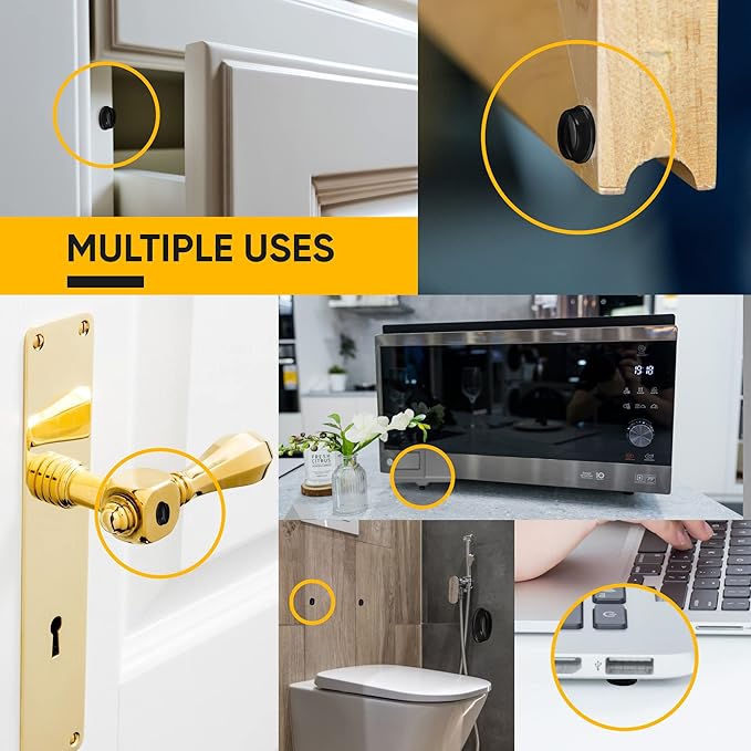 128 Self Adhesive Cabinet Door Bumpers – Sticky Black Silicone Rubber Pads for Furniture Drawers, Kitchen Cabinets, Decor, Wall Protection – Vellax