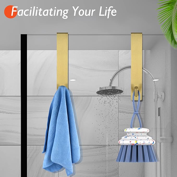 Kontoyo 10 Inch Extended Over Door Hooks, Stainless Steel Towel Hooks, Heavy Duty Rack Hooks for Robe, Towel - 4 Pack - Gold