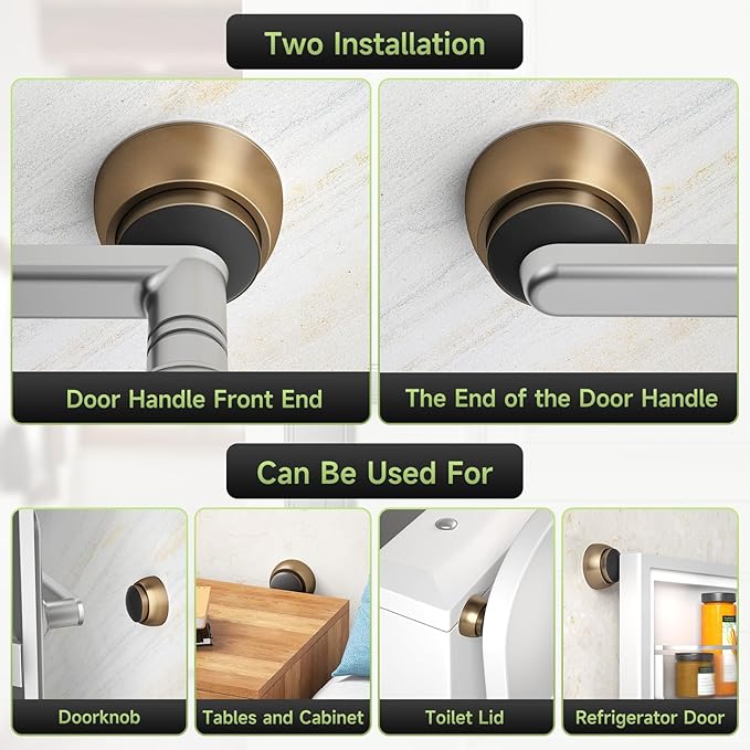 2PC Door Stopper Wall Protector with Silicone Head, Aluminum Door Knob Wall Protector, Spring Shock Absorption Technology, 1.65" Door Stoppers for Wall, Adhesive Installation or with Screw, Bronze