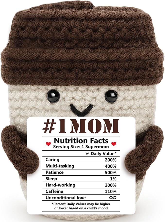 Agantree art Mom Gifts from Daughter Son Mom Gifts for Birthday Bonus Step Moms Mother Handmade Crochet Coffee Nutrition Fact Funny Mug I Love You Birthday Cute Stuff Small Decor