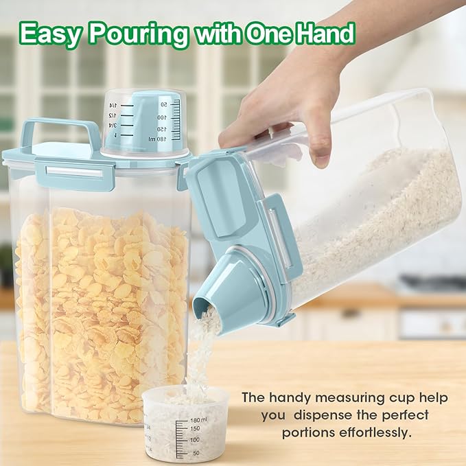 TBMax Rice Storage Container 3-5 Lbs Flour Container Cereal Dispenser with Measuring Cup, Airtight Dry Food Container Bin for Kitchen Pantry Storage Organization