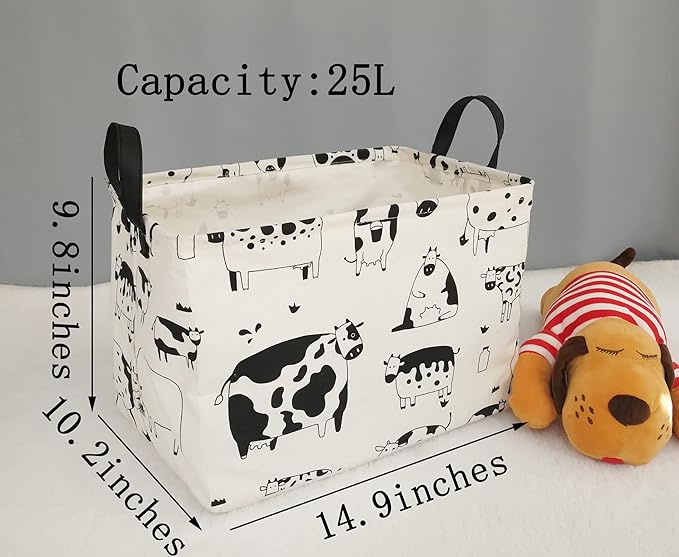 KUNRO Rectang Cow Storage Basket Gift Shelf Basket Storage Bin, Nursery Basket Organizer Box for With Handles for Room Deco