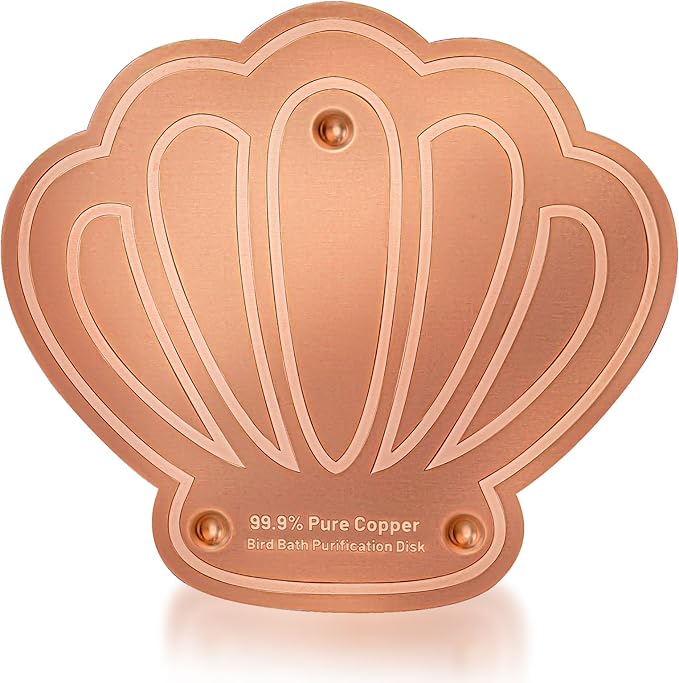 Bird Bath Copper Disk, 1pcs Shell Shaped 99.99% Pure Copper Cleaning Disc Plate for Physical Safe Water Purification All-Season for Outdoor Wildlife Bird Bowls Birdbaths Solar