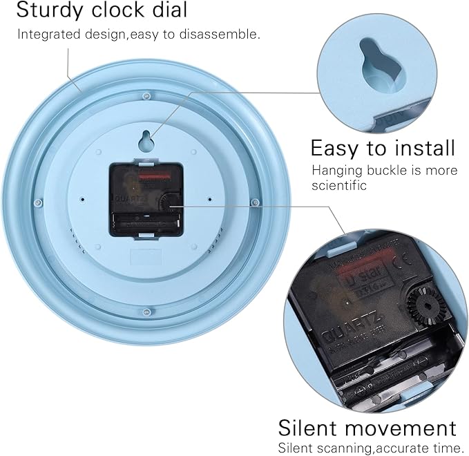 Wall Clock, Sweep Silent Movement Accurate Clocks with Temperature & Humidity, Decorative for Kitchen/Living Room/Bedroom/Office/School/Classroom (Blue, 9 inch)