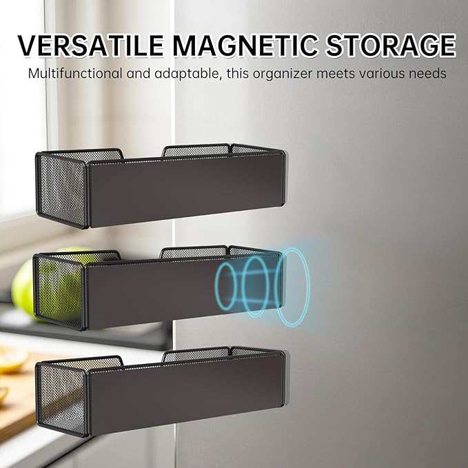 2 pack Magnetic Basket Organizer Holder for Fridge Magnetic Shelf Magnetic Storage Bin Box Containers for Refrigerator Whiteboard Classroom Magnetic Organizer