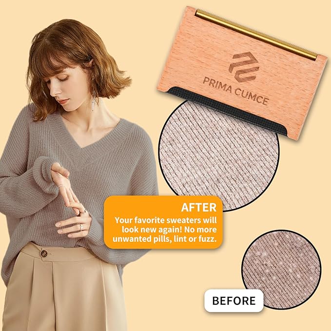 Wooden Cashmere Comb for Knits, Sweaters, Wool & Delicate Fabrics – Manual Fabric Shaver, Fuzz Remover, Portable Depiller for Clothes, Bobbles, Lint, Pilling Tool – Sweater Care Essential