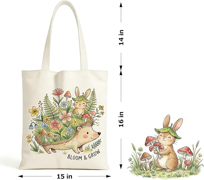 MOLOVA】Printed Canvas Tote Bag for Women - Inner Zipper Pocket & Magnetic Closure, Versatile Hand Shoulder Carry, 15x16 Inch Large Capacity for Work Travel Shopping, Hedgehog