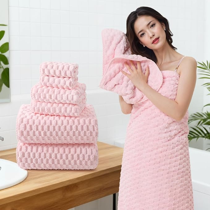 REDKISS Pink Microfiber Bath Towels Set of 6-35x70 Inches Oversized Bath Sheets, Extra Large Bath Towels Set of 6 for Adults, Super Soft Quick Dry Lint Free Absorbent Microfiber Shower Towels
