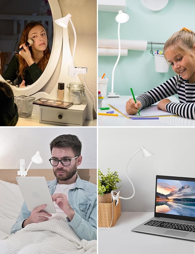 Desk Lamp Clip on Light USB Reading Light 3 Color Modes 10 Dimmable Brightness Eye Care Clamp Desk Lamp Flexible Gooseneck Book Light for Reading in Bed and Desk