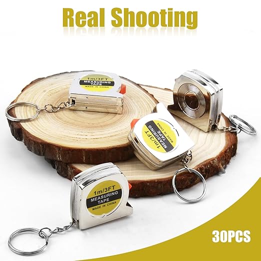 30 Pack 3ft Mini Tape Measure Keychain, Sliver Portable Retractable Small Tape Measure with Slide Lock, Construction Party Favors for Prize Bag Filler DIY Projects School Office Home Project Daily Use