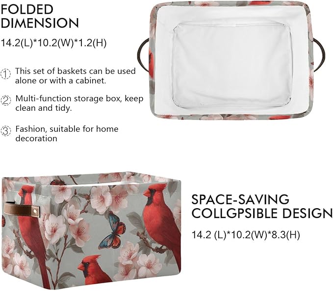 Aslsiy Storage Basket Cardinal Blooming Cherry Nursery Bins Butterfly Baby Box Canvas Clothes Shelf Basket Laundry Hamper Gift Basket for Home Closet 1 Pcs