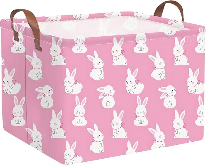Rectangular Cute Easter basket,Easter basket empty,Storage Basket for baby Bedroom,Toy Gift Organizerm,Kids Storage Bin,Gift baskets,Easters Home Decor(Pink rabbit)