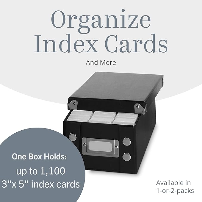 Snap-N-Store Index Card Holder Storage Box - Collapsible Organizer Box fits 1100 Flash Cards - Business, Recipe, or Note Card - 3 x 5, 1 Pack, Black