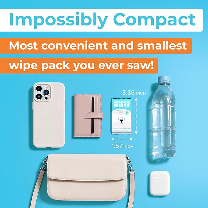 Impossibly Compact Travel Flushable Wipes - 99.5% Water and Aloe - Safe for Sensitive Skin & Hypoallergenic - Travel Essentials for Adults & Kids, Unscented, 24 Pack 144 Wipes
