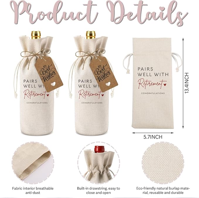XFW 1Pcs Retirement Wine Bag Retirement Gifts for Women Men Pairs Well With Retirement Wine Bag Farewell Gifts for Coworkers Going Away Gift for Friends Boss