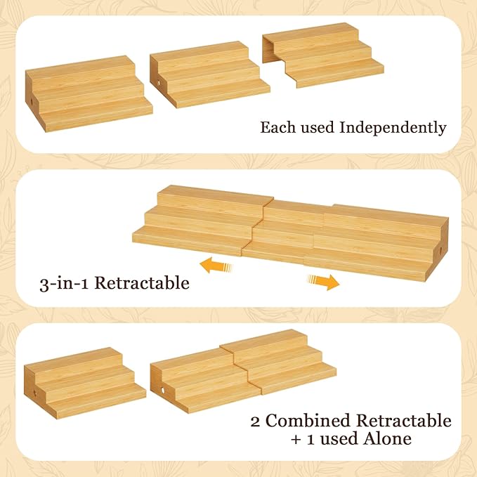 Extra-Long Expandable Bamboo Can Rack for Pantry – 3-Tier Adjustable Pantry Can Organizer, Large Capacity Holds up to 45 Cans, Pantry Shelf & Countertop Storage (Patent Pending)
