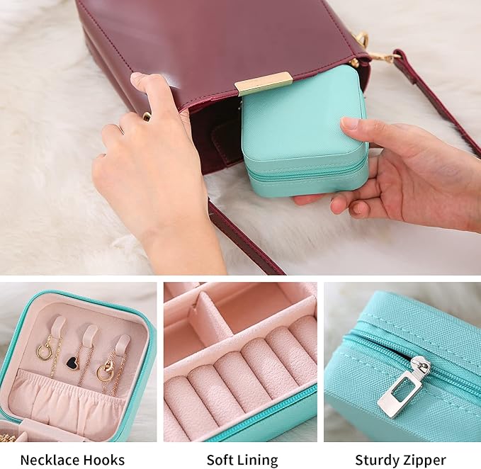 Mini Jewelry Travel Case, Small Jewelry Organizer, Portable Mini Storage Box for Rings, Earrings, Necklaces, Gift for Mother Mom, Girl, Daughter, Sisters, Bridesmaids, Mother's Day Gift (Blue-4pcs)