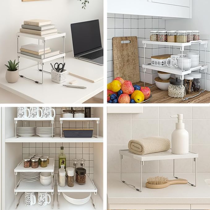 ums Kitchen Shelves Cabinet Organizer, Stackable Freezer Rack, Cupboard Box Organizer, Shelf Riser, Usable Storage Rack for Spice, Fridge Shelf Riser, (12x11 inch), Pack of 2